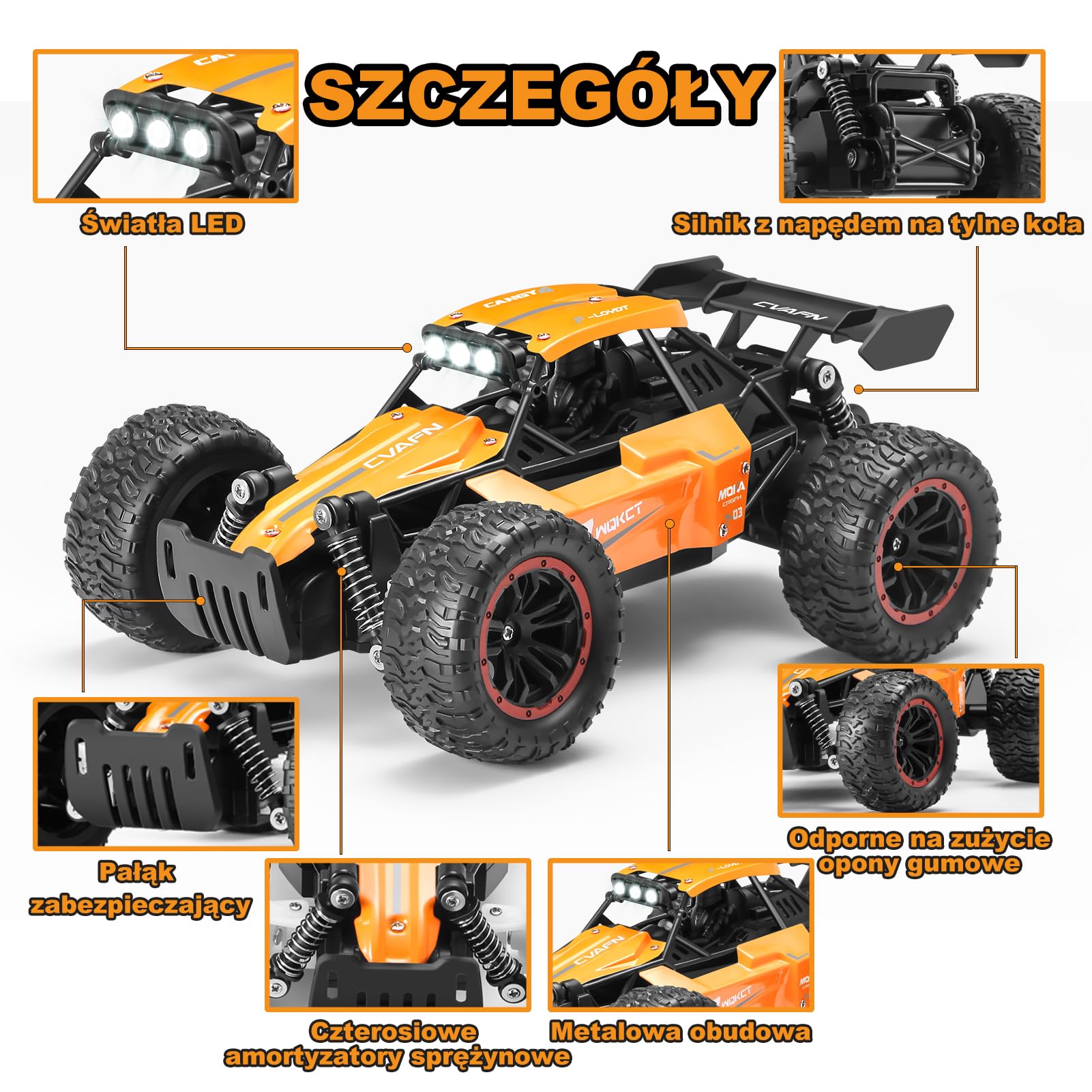Jiakora Zdalnie sterowany samochód dla dzieci, 2,4 GHz Off-Road, samochód RC ze światłem LED, zdalnie sterowany monstertruck, samochód terenowy z 2 bateriami, samochód zabawkowy, prezent dla chłopców
