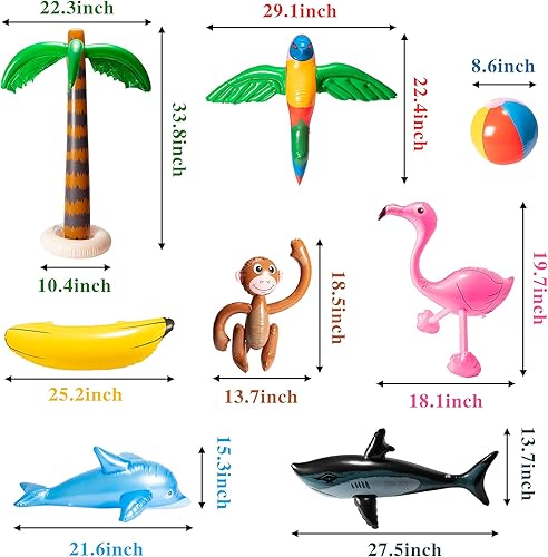 Vista 7 de R HORSE Palmera inflable flamenco plátano playa pelota loro playa piscina juguetes para fiesta tropical hawaiana Luau fiesta verano piscina playa