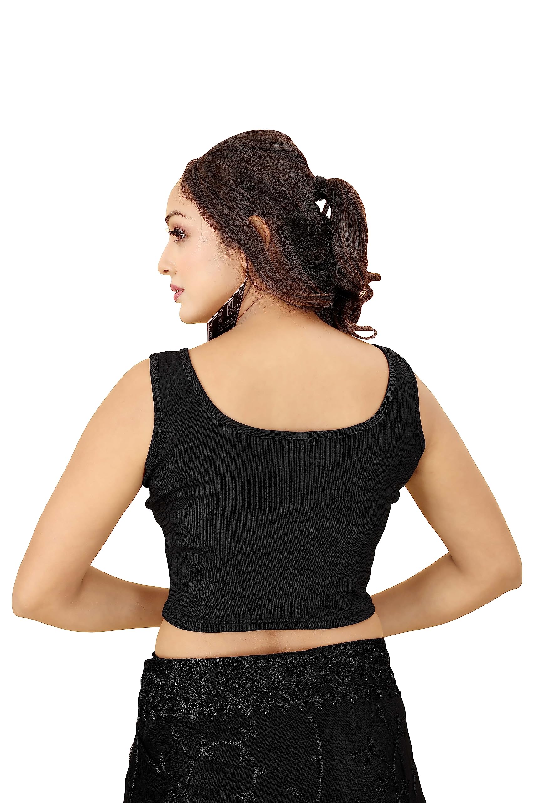 Shasmi Women's & Girls' Solid Ribbed Square Neck Collarless Sleeveless Slim Fit Simplicity Blouse For Women (Blouse 36 Black Xs)