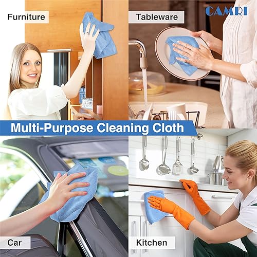 Miniatura 7 de CAMRI Paquete de 12 paños de limpieza de toallas de microfibra, tamaño 12.6 x 12.6 pulgadas, azul, sin pelusas, súper absorbente, sin rayas,