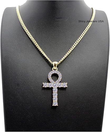 Miniatura 2 de Collar de cadena cubana con colgante de oro egipcio ANKH para hombre