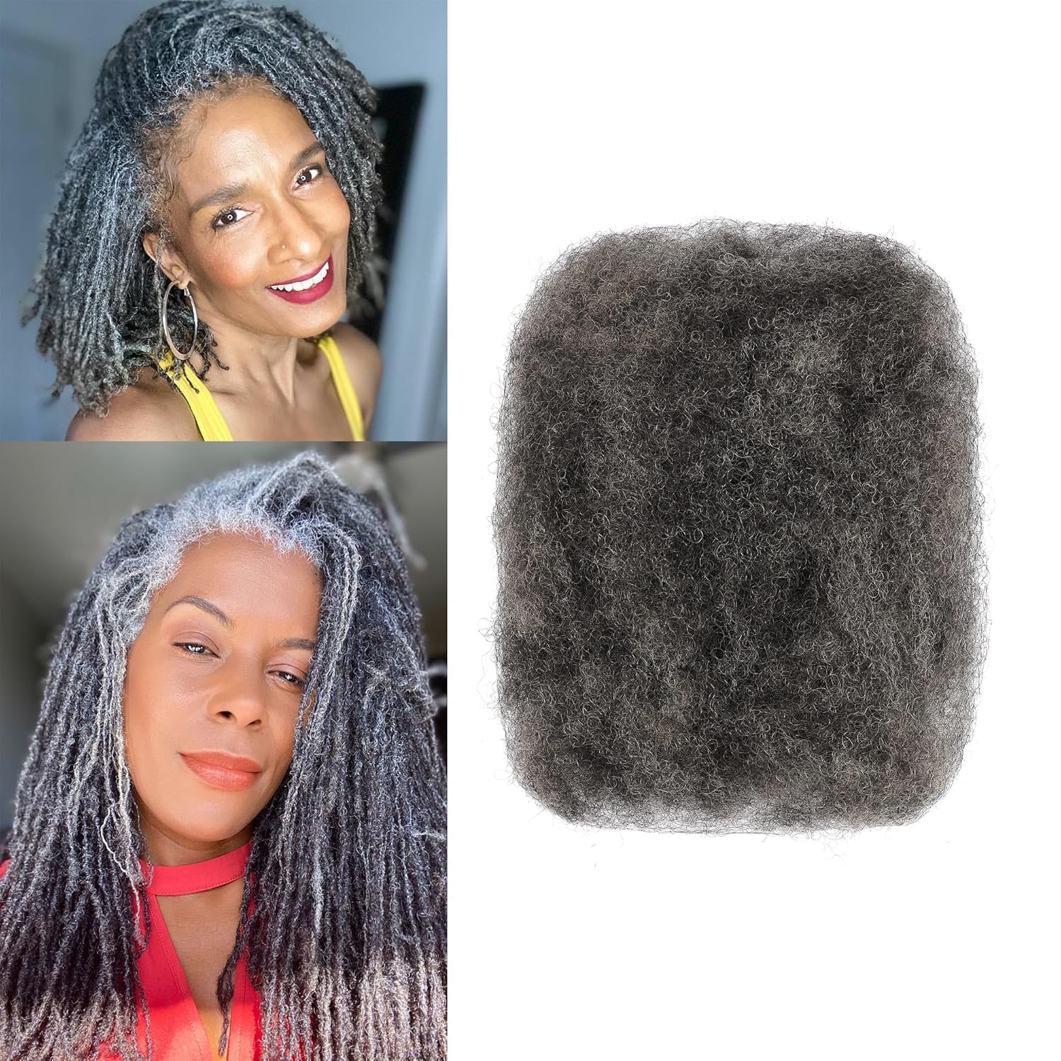 Afro Kinkys Bulk Human Hair 50g/Pack, 100% Human Hair for Dreadlock Loc Extensions and Mini Twist Braiding, Kinky Curly Hair Bundles (salt&pepper, 12inch-50g)