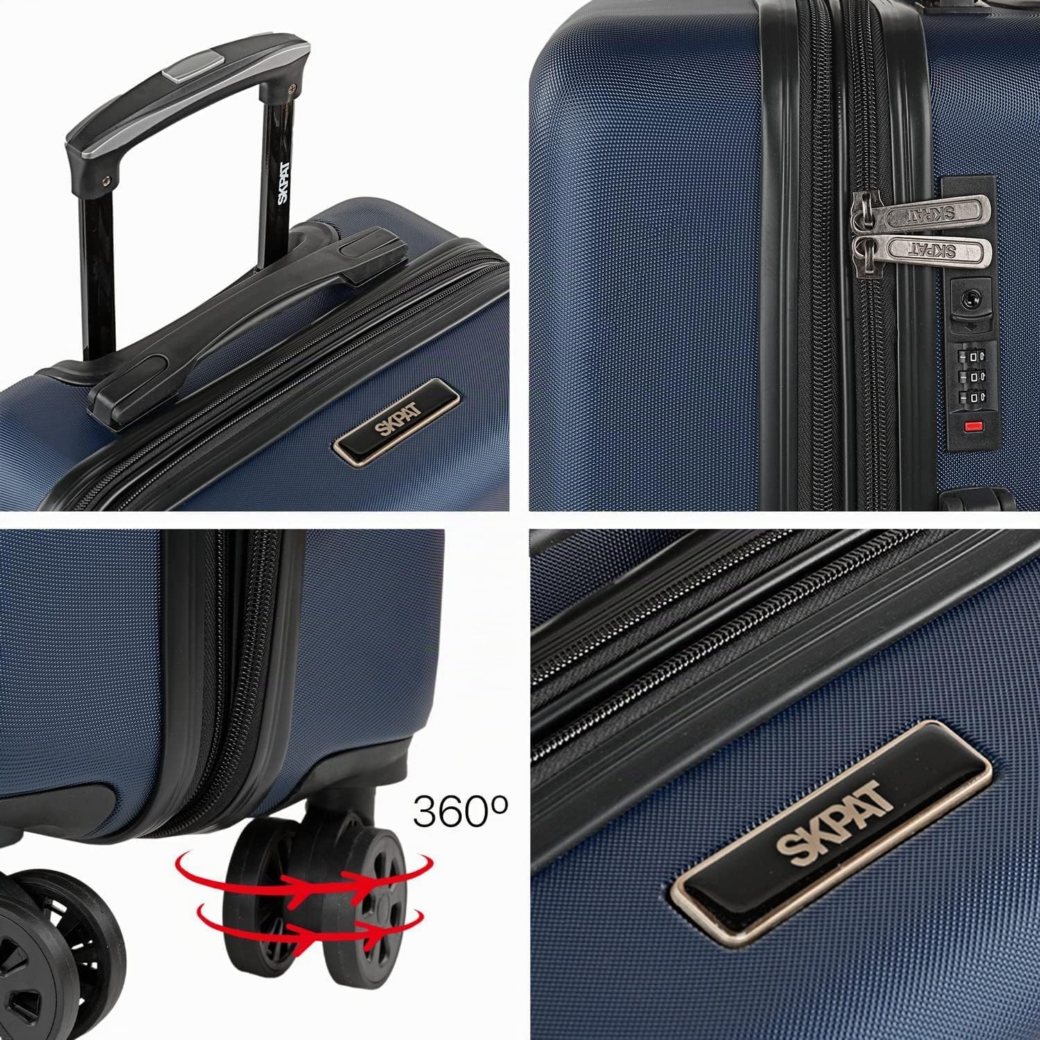 SKPAT - Maleta de Cabina 55x40x20 - Maletas De Viaje Cabina Rígidas Trolley con 4 Ruedas Dobles para Avion Ligera Equipaje De Mano Candado de Combinación. Compatible Ryanair, Azul