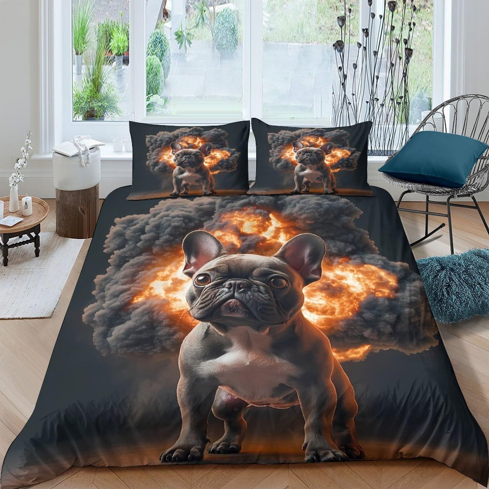 Ctjqhvkz Style-4 3D Printed Bulldog Explosion Fitted Sheet Microfiber Bedroom Decor Mattress Cover Machine Washable For Home Guestroom Single（135X200cm）