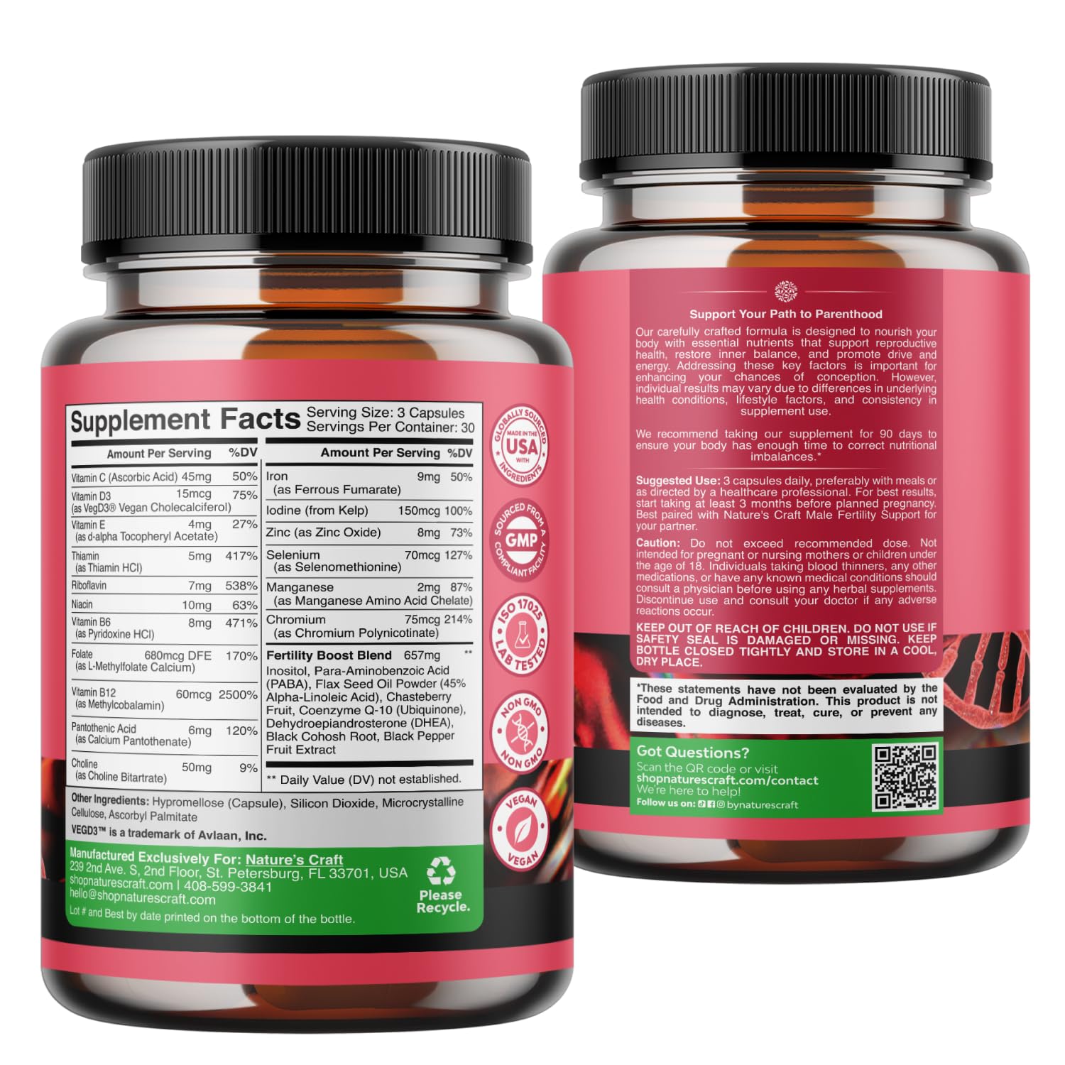 Fertility Supplements for Women w Folic Acid Fertility Support, Vegan- 90ct — Amazon image 8