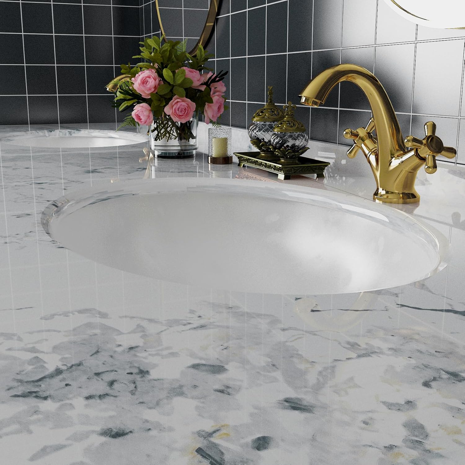 Stickyart 36"x160" Extra Wide Marble Countertop Peel and Stick Contact Paper Waterproof Glossy Marble Counter Top Contact Paper for Kitchen Self Adhesive Granite Wallpaper Vinyl for Bathroom Table