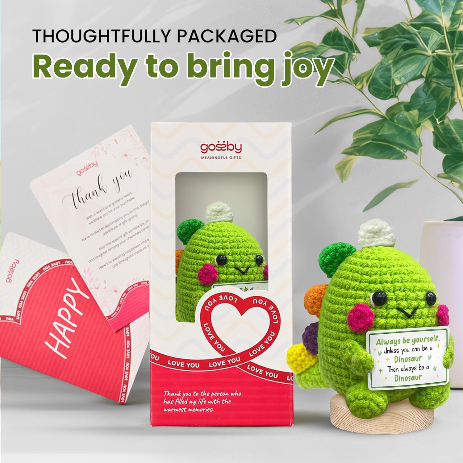 GOSSBY Handmade Positive Dinosaur Crochet - Inspirational Gift for Women - Always Be Yourself - Christmas, Birthday, Encouragement, Emotional Positive Energy Gift for Coworker, Sister, Friend, Teacher - Image 4