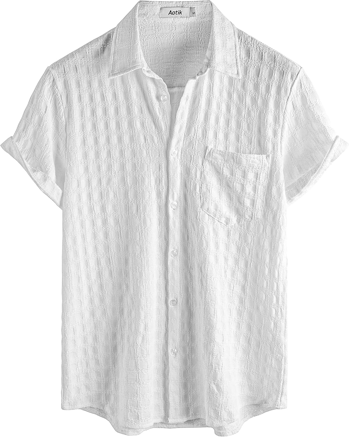 Mens Casual Button Down Short Sleeve Shirt Textured Vacation Shirts Beach Hawaiian Summer Wedding Shirts with Pocket - Image 4