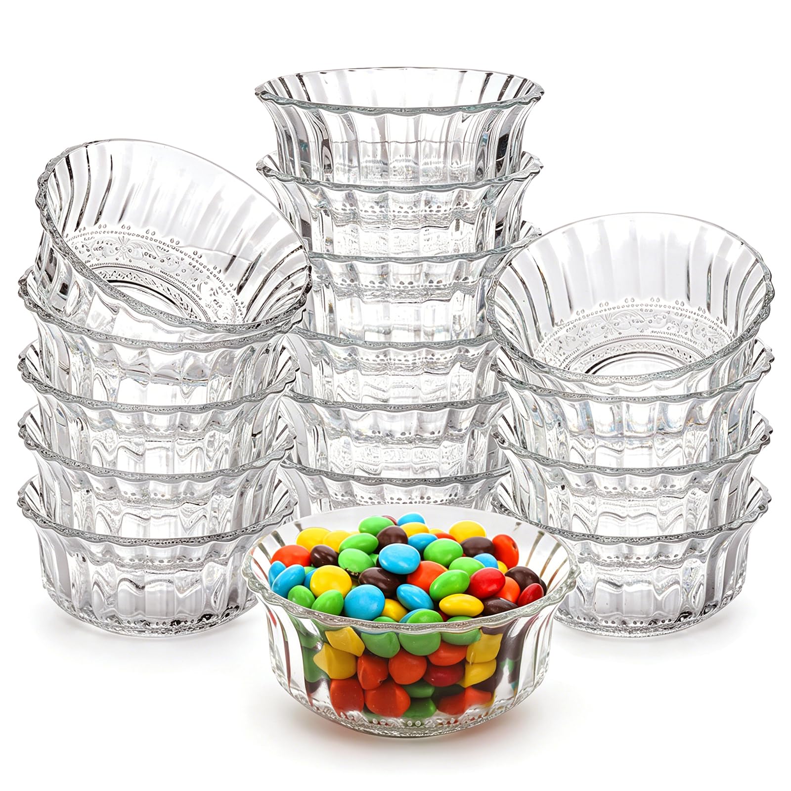 Frcctre 16 szt. przezroczystych szklanych misek o średnicy 10 cm, 250 ml, mini szklane miski do przygotowania kuchni, deserów, sosów, słodyczy, orzechów, przekąsek -