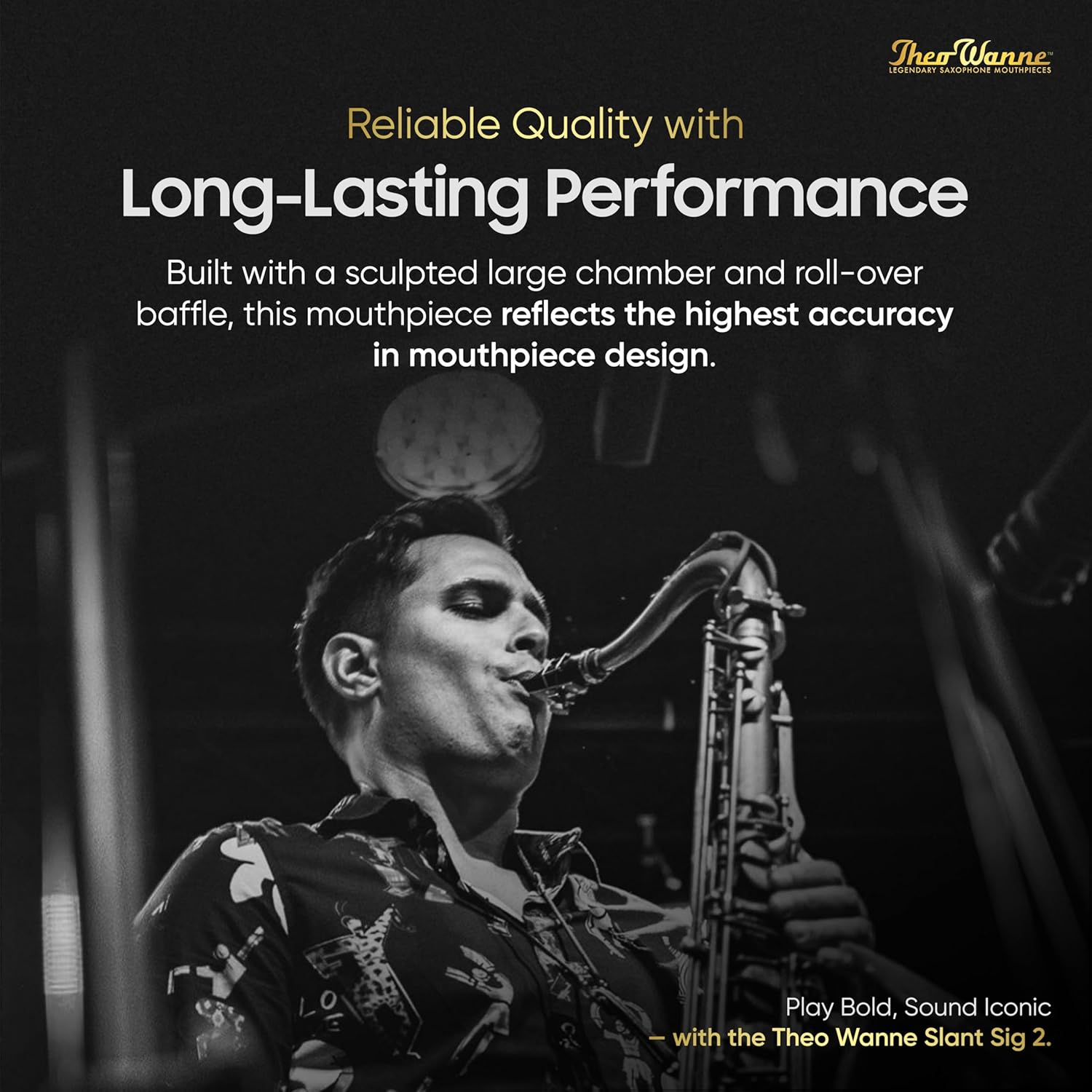 Theo Wanne Slant Sig 2 Tenor Saxophone Mouthpiece with Ultimate Vintage Style Hard Rubber, Large Chamber & Roll Over Baffle for Expressive Projection, Classic & Warm Vintage Sound - Size 7* (.105")