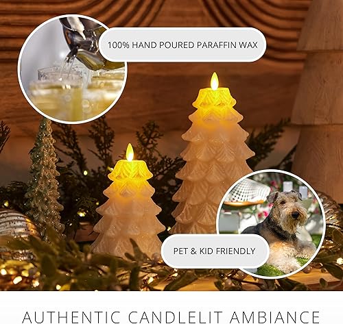 Miniatura 4 de Luminara Vela LED sin llama de árbol de Navidad, con purpurina y acabado de nieve, efecto de llama móvil, temporizador, lista para el control