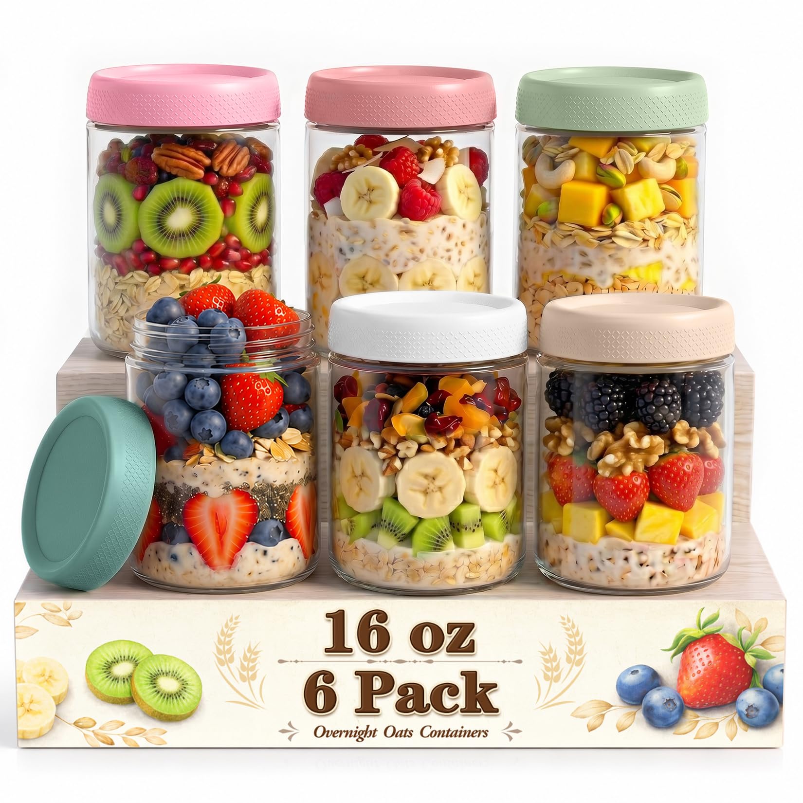 Mason Jars 16 oz with Lids, Glass Jars with Airtight Lid, Wide Mouth Jar