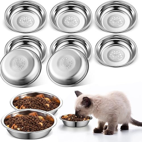 10 cuencos poco profundos para gatos de 6.3 pulgadas, cuencos de acero inoxidable de repuesto para gatos, alivio de la fatiga para platos de metal