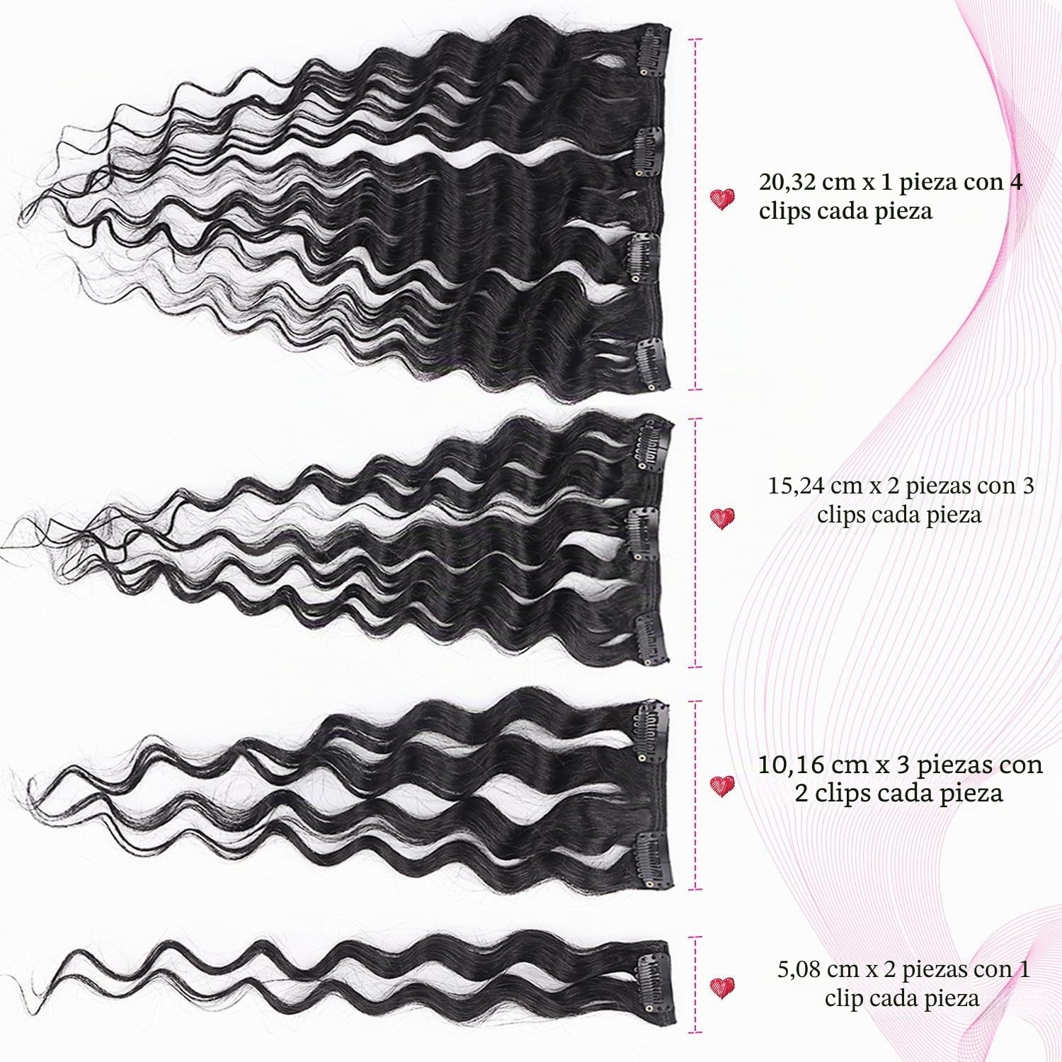 Extensiones de Clip Rizadas Profundas Cabello Humano 55cm 8PCS 120g Negro Natural Extensiones de Cabello Humano Extensiones de Clip para Mujeres