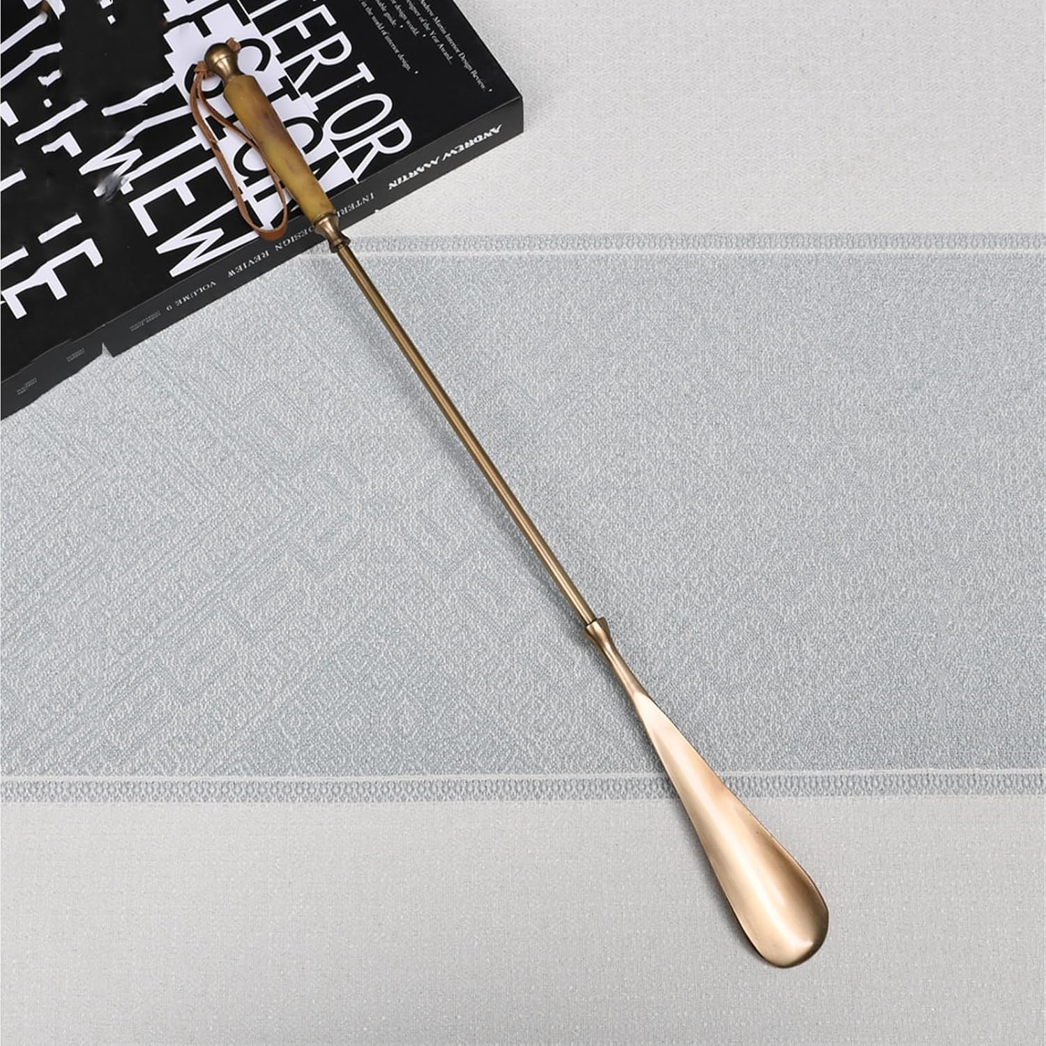 Calzador De Latón Largo, Calzador De Metal Duradero para Personas Mayores, Bastón Ligero para Ponerse Zapatos con Cordón De Cuero para Mujeres Embarazadas Y Hombres.