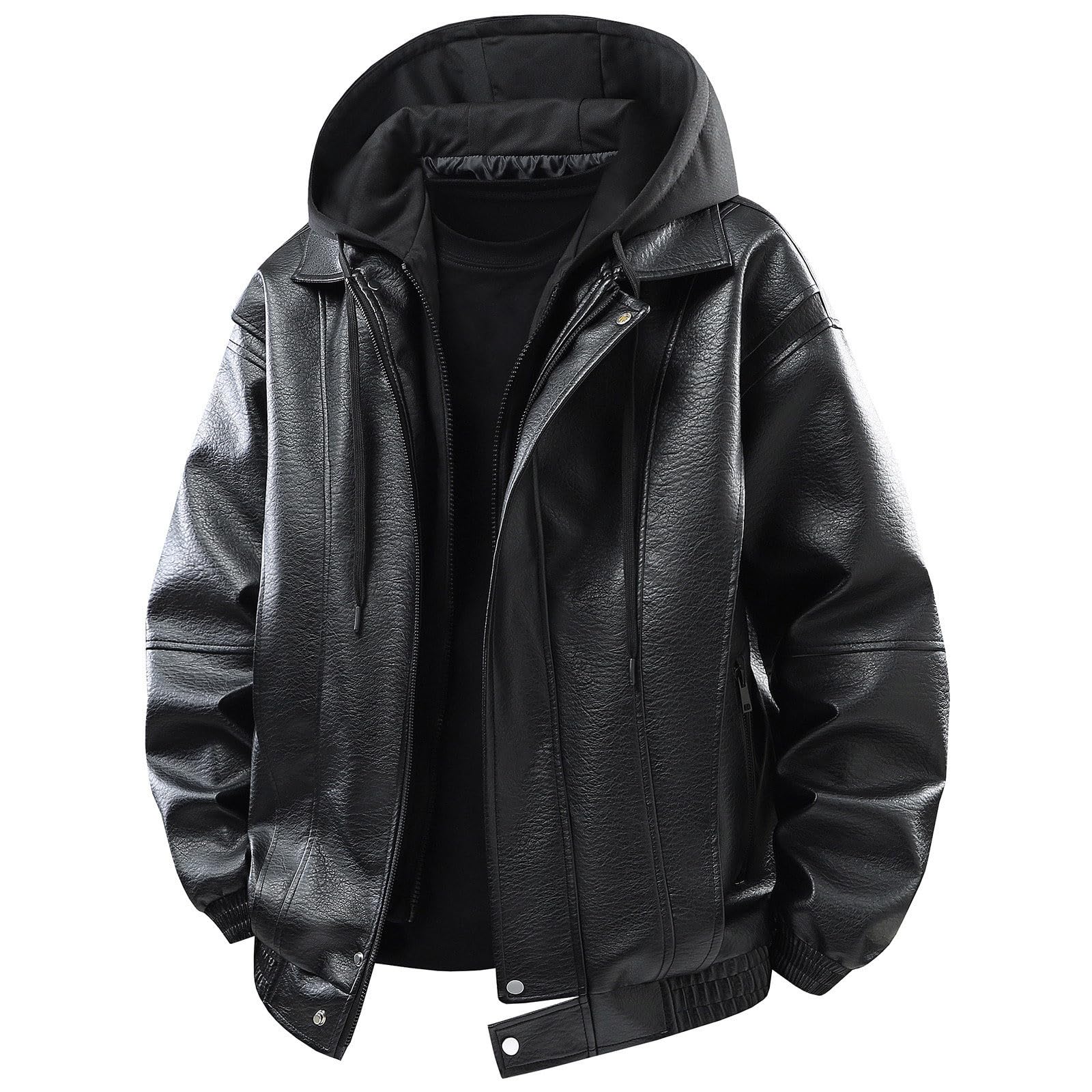 Chaqueta de piel para hombre, chaqueta de motorista con cremallera, clásica, vintage, de piel sintética, Rockabilly, motero, estilo rockero, punk, para el tiempo libre, chaqueta de rockero