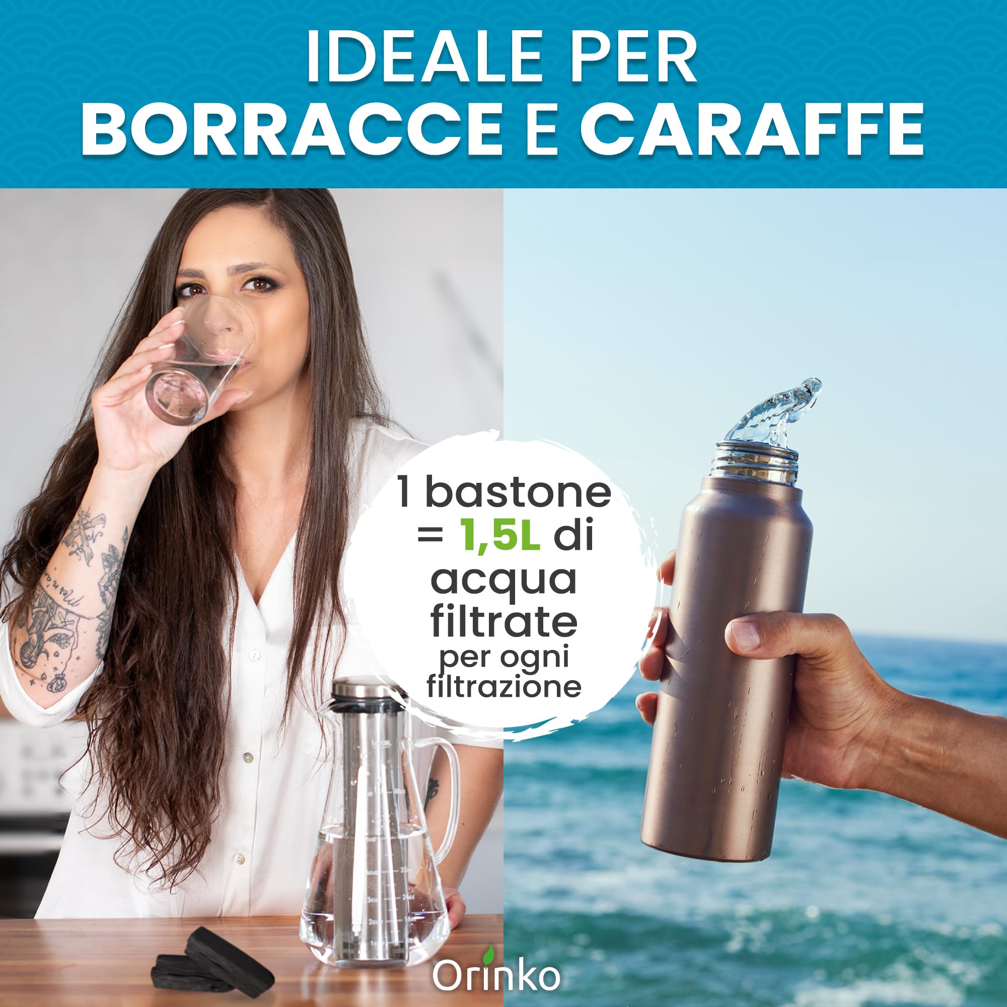 ORINKO® Binchotan Kishu - Filtro Acqua Carbone Attivo Giapponese x5 - Purificazione Naturale per Acqua - Carbone Vegetale Sostenibile per Caraffe e Rubinetti - Alternativa Ecologica per Acqua Pura
