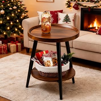 Small Round Side Table, 2-Tier End Table for Small Spaces