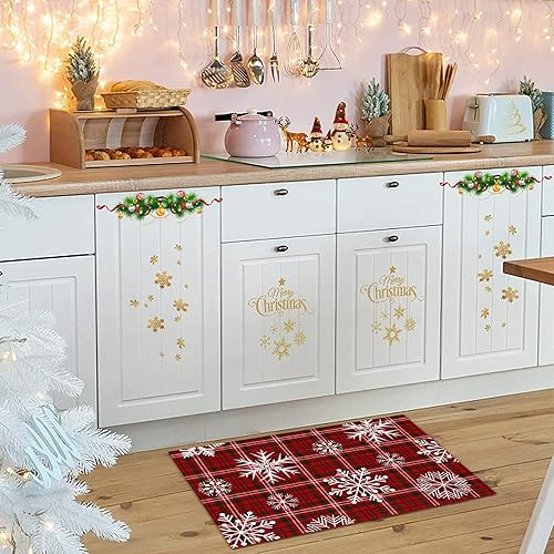 Miniatura 100 de Alfombras de cocina de Navidad absorbentes antideslizantes para piso, árbol de Navidad, muñeco de nieve y copo de nieve, alfombras y tapetes
