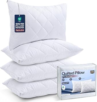 Utopia Bedding Pillow Protector 50x75 cm Quilted Zippered, Soft & Breathable Microfiber Pillowcase Protectors White, 50x75 cm 4 Pack - White