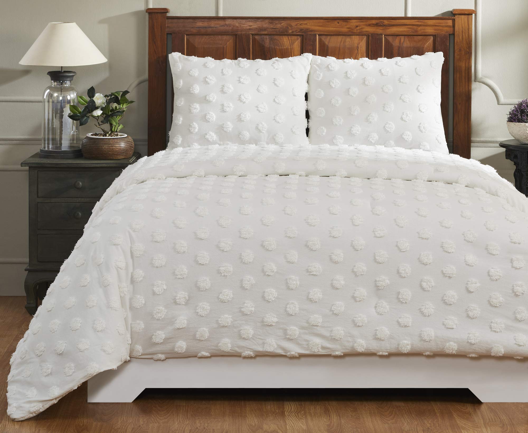 Better Trends 100% Cotton Comforter Collection, Athenia Design Bed Set - Full/Queen Size in Ivory, Tufted, Uniquely Luxurious Bed Comforter, Soft Plush Chenille, Machine Washable & Tumble Dry