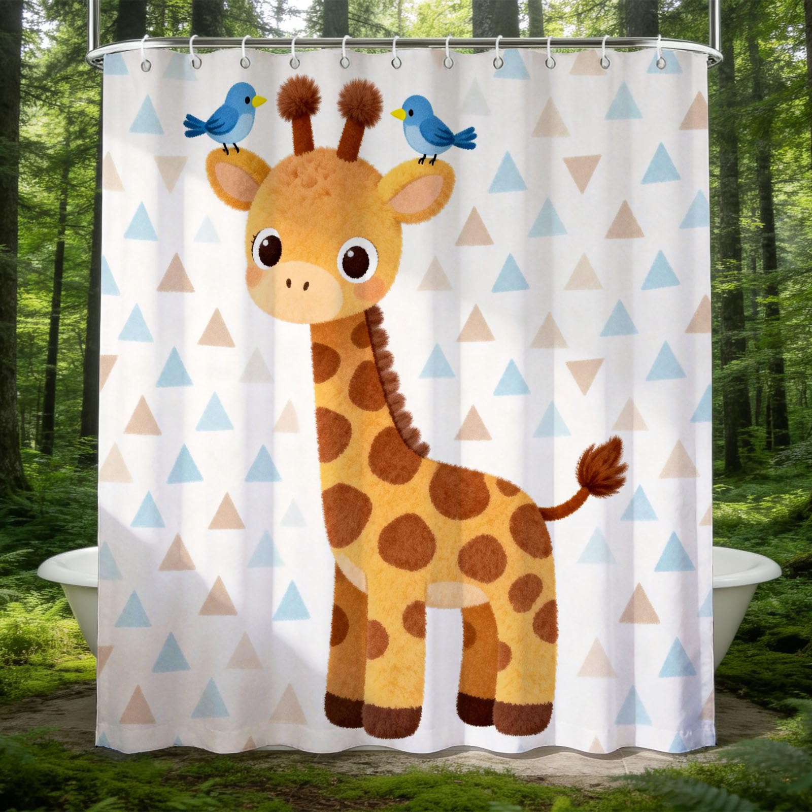 Hongduo White 3D Cartoon Giraffe Shower Curtain For Stalls Bathtubs Cartoon Bathroom Decor Shower Curtain Set Polyester Fabric Waterproof 180X200cm/71X79 Inch With Hooks