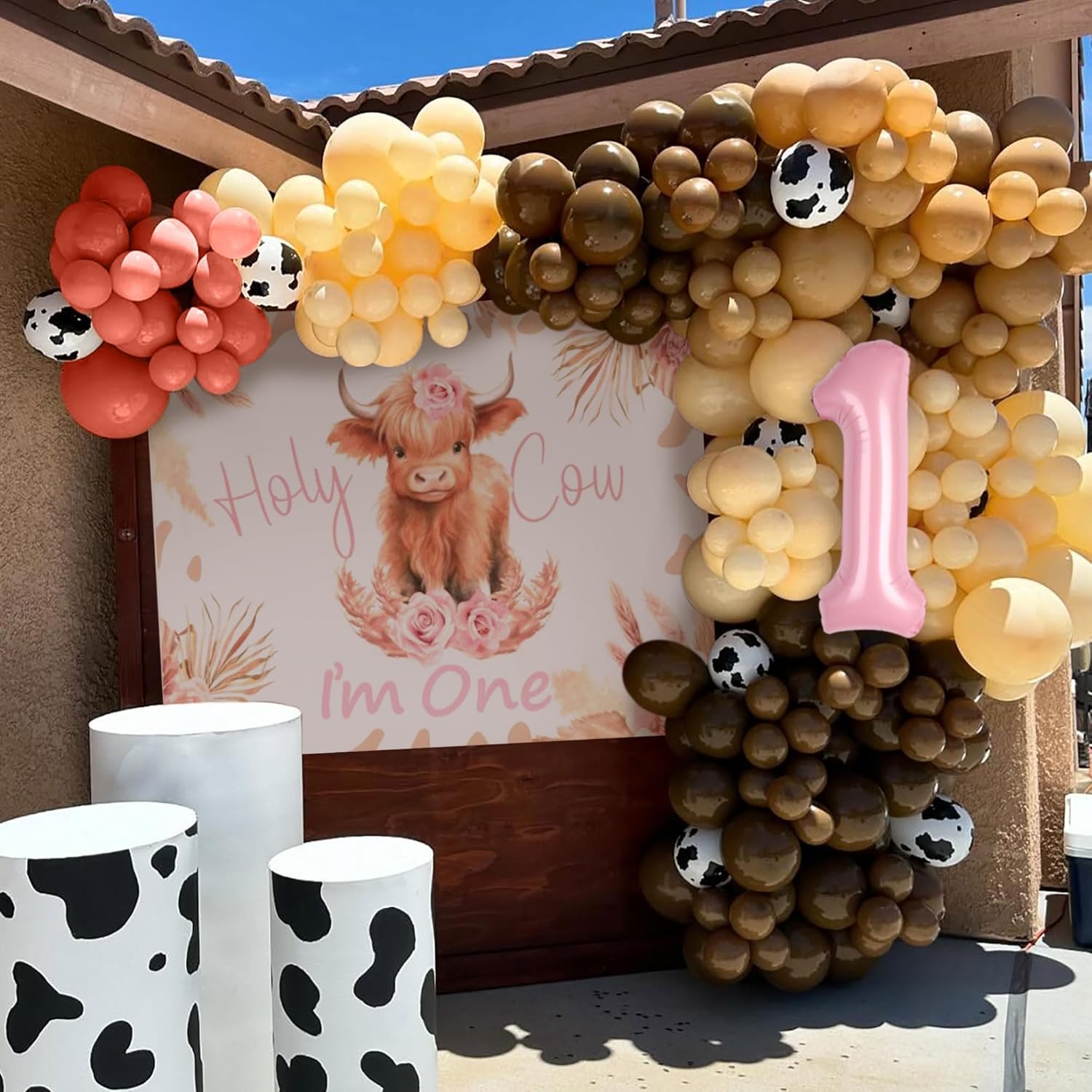 Pink Highland Cow 1st Birthday Party Decorations Holy Cow Im One Backdrop Balloons Cowgirl Western First Birthday Decorations Girl First Rodeo Party Supplies - Image 6