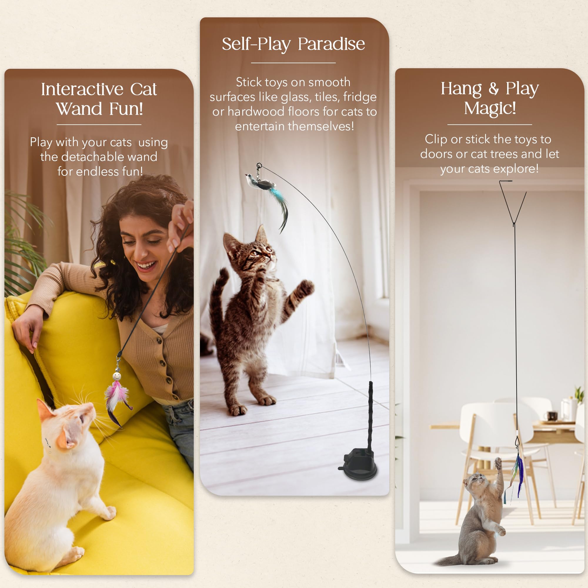 Juego de juguetes interactivos de plumas de gato de simulación de pájaros, juguetes de ventosa para gatos de interior, plumas naturales, campanas y fácil de enganchar, perfecto para