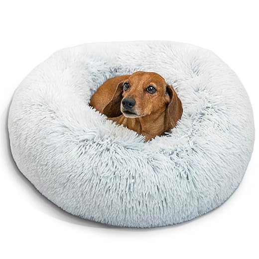 Best Friends by Sheri The Original Calming Donut Cat and Dog Bed in Shag Fur Frost, Small 23"