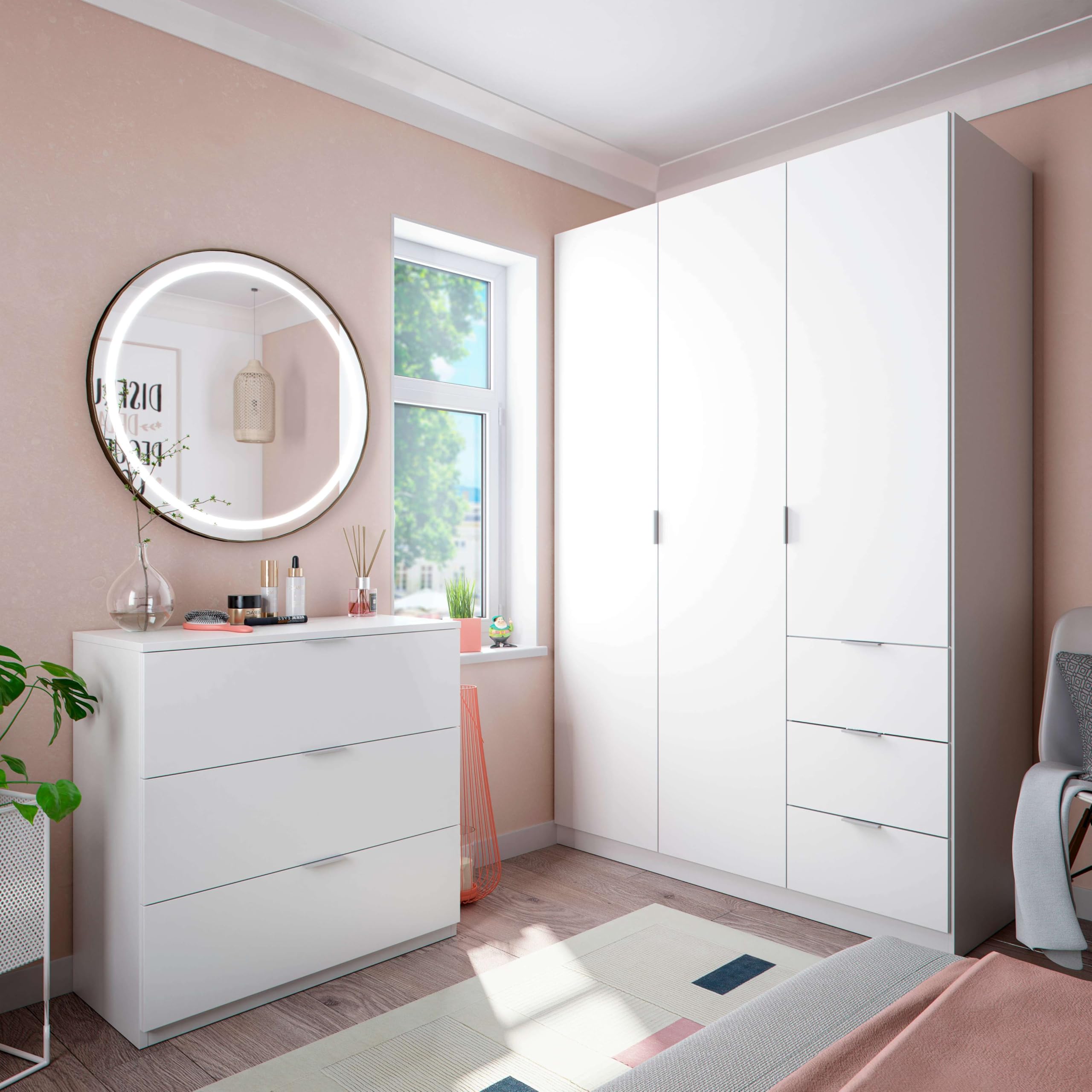 Habitdesign Armario Ropero 3 Puertas y 3 Cajones, Armario Alto Dormitorio, 200x135x52 (AltoxAnchoxFondo-en cm), Color Blanco