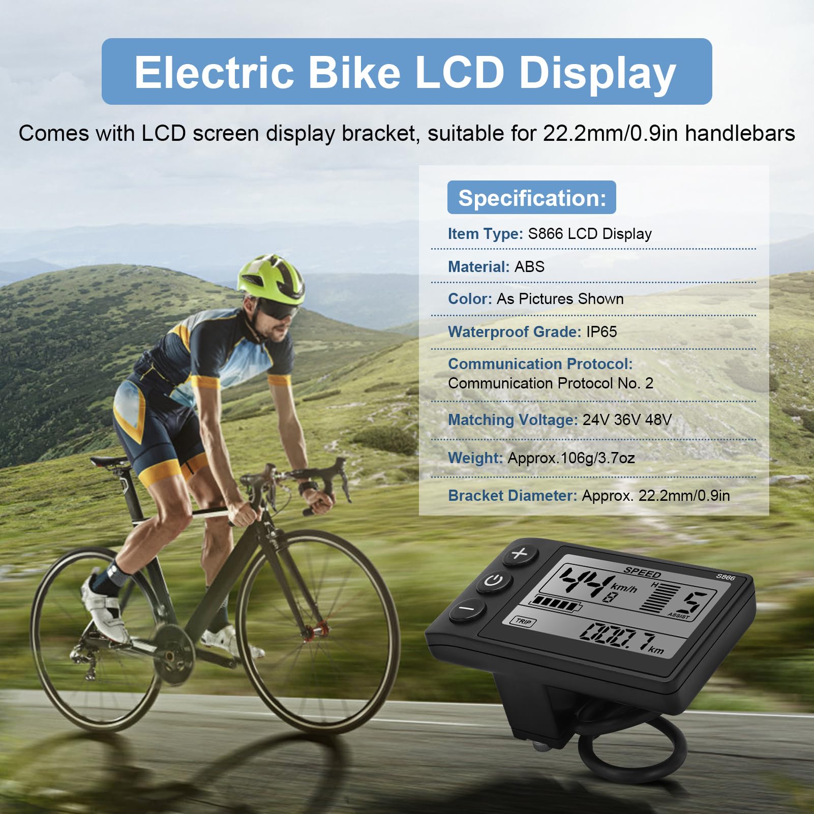 Misuratore Display LCD per Bici Elettrica Misuratore Display LCD per Bici Elettrica, Misuratore Display LCD S866 Pannello di Controllo 24V 36V 48V Spina Impermeabile Display LCD