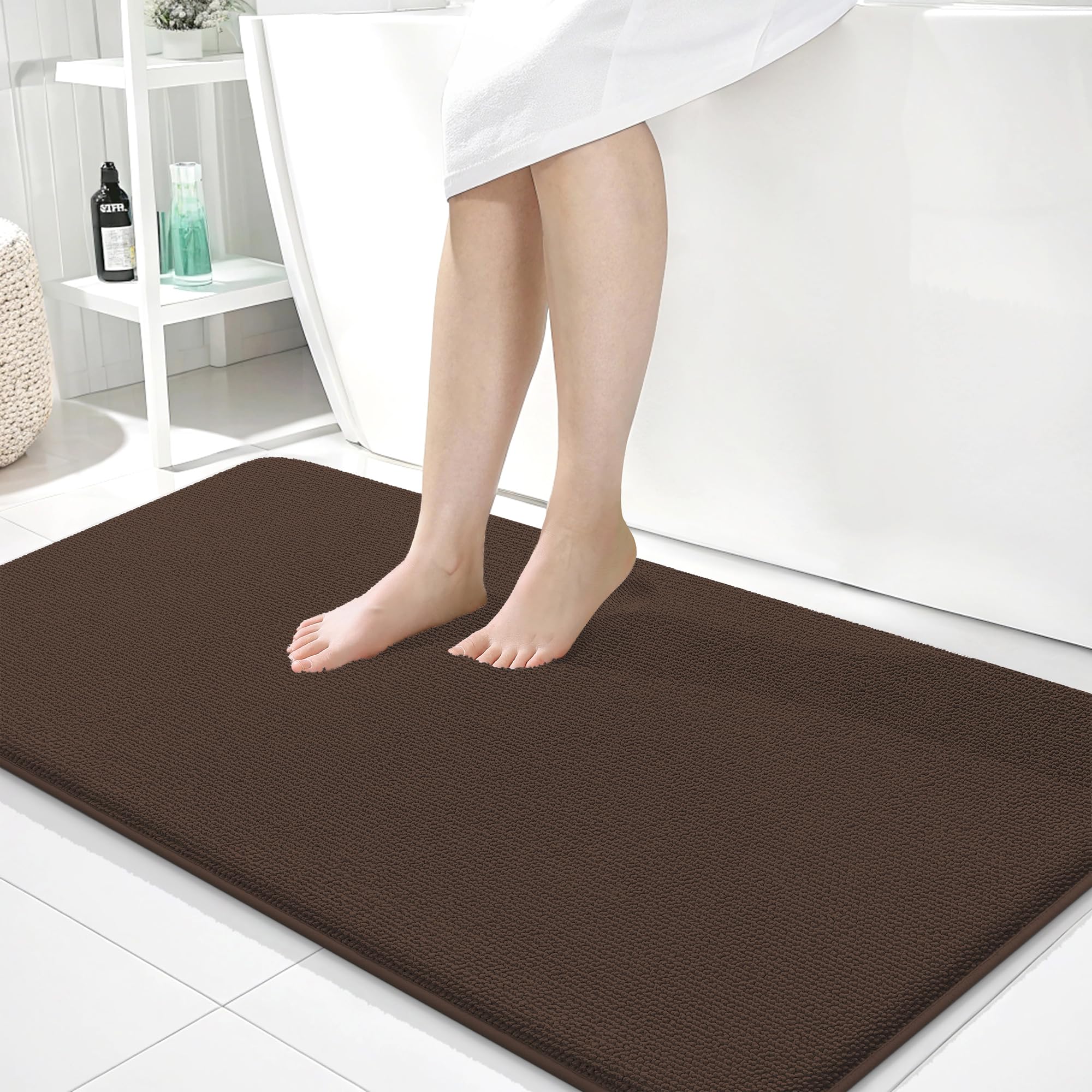 OLANLY Memory Foam Bathroom Runner Rugs 45x27, Absorbent Long Mat, Brown