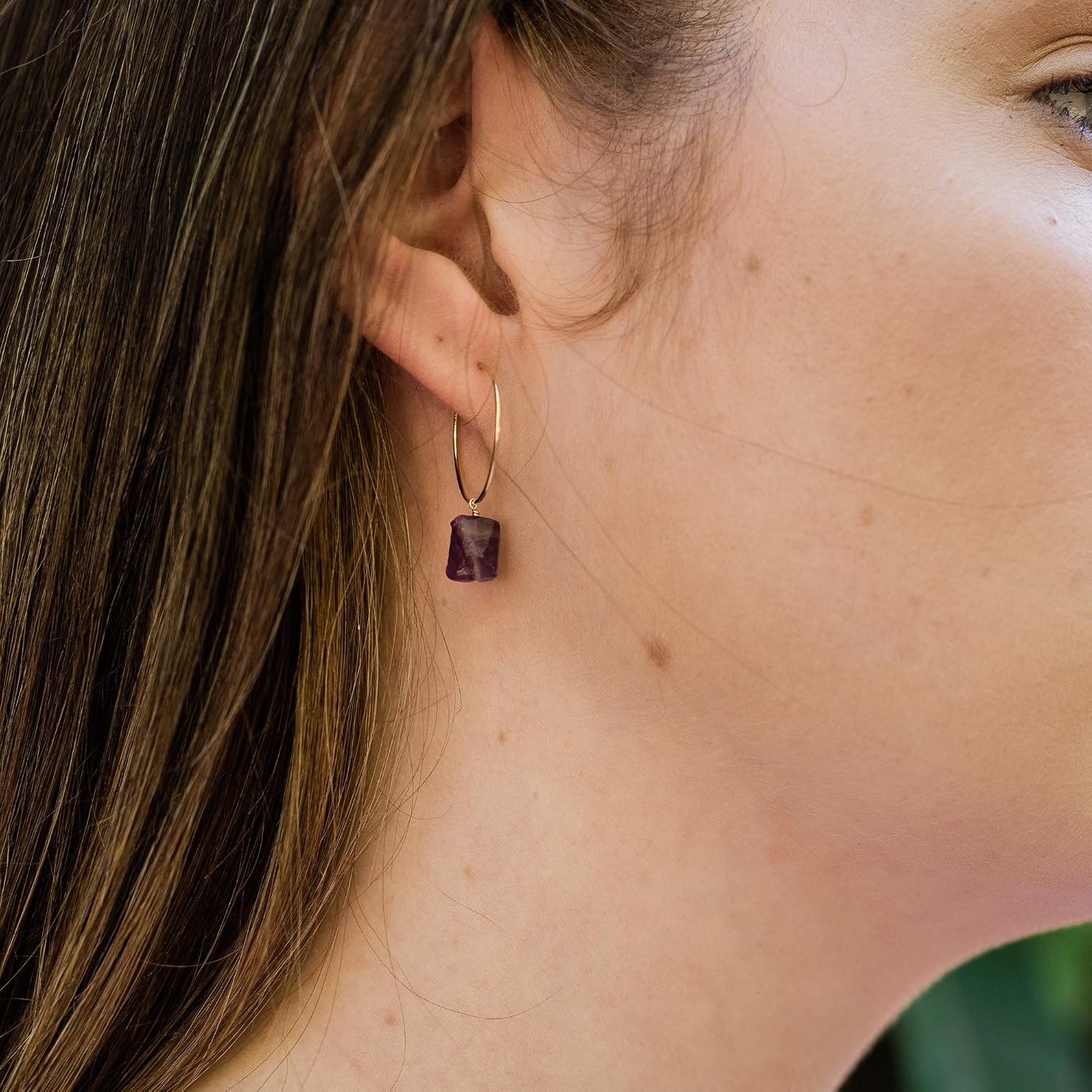 Luna Tide Amethyst Raw Nugget Hoop Earrings in 14k Gold Fill