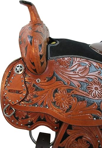 Miniatura 5 de Western Saddle Barril Racing Caballo Placer Floral Tooled Gator Asiento de cuero Sillines Trail Tack Set 15 16 17 18