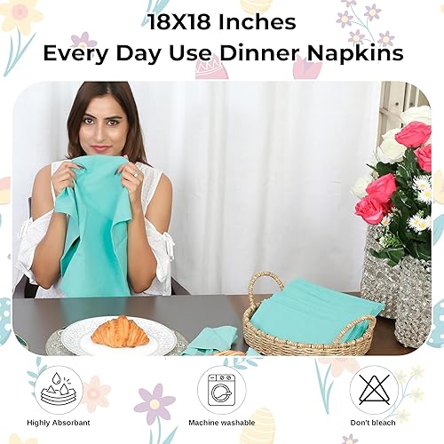 Miniatura 4 de Servilletas de tela para uso diario, 100% algodón, 18 x 18 pulgadas, color aguamarina, servilletas de boda, servilletas de cóctel, servilletas de