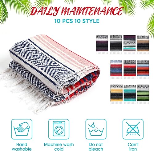 Miniatura 8 de Mantas y mantas mexicanas de 45 x 70 pulgadas, manta gruesa de yoga al aire libre, auténtica manta de sarape, manta de fiesta, playa, fiesta,