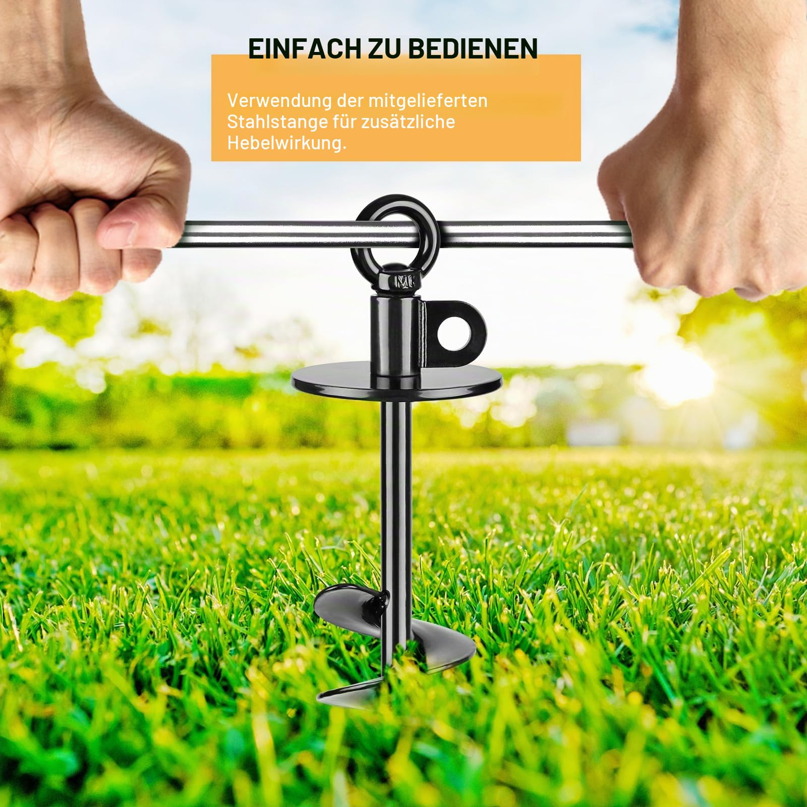 38,1 cm Langer Hunde-Angelrand, robuster Hundeanker für Hunde bis zu 100 kg, kein Verheddern, zu entfernen, ideal für Hof, Camping und Strand, 1 Packung (schwarz)