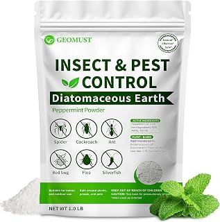 Diatomaceous Earth Food Grade and Peppermint Oil Insect Killer, Natural Crawling Pest Control for Home Garden, Kills Ants, Roaches, Fleas, Bed Bugs Silverfish, Indoor Outdoor Use, 1 lb
