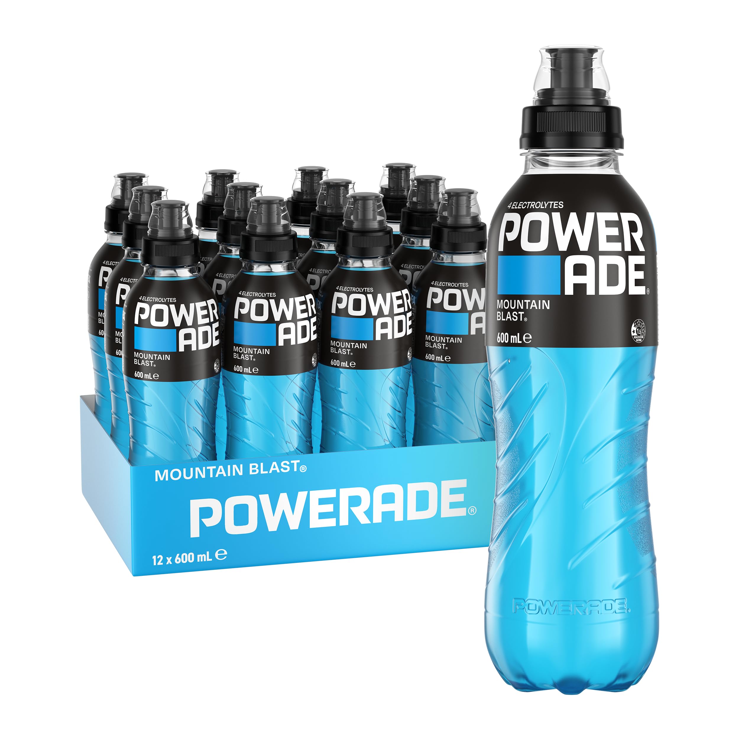 Powerade ION4 Mountain Blast Sports Drink Sipper Cap Multipack Bottles 12 x 600mL