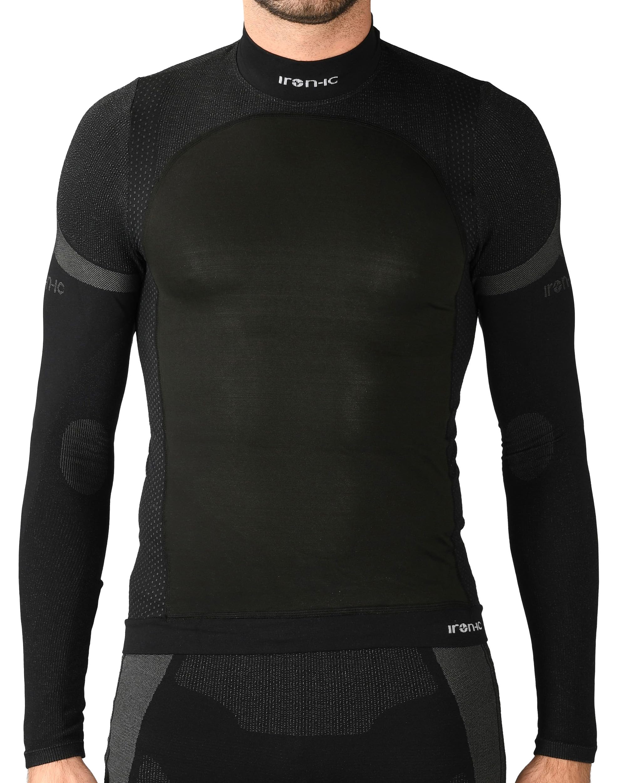 Iron-Ic - T-Shirt Uomo Maniche Lunghe Thermic Seamless con Struttura Antivento Traspirante - Fitting Slim Compression - Art. 201664