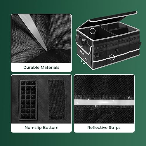 Miniatura 5 de WELKIN Organizador de maletero de automóvil de 15 galones60 litros con tapa y divisores, organizador de almacenamiento plegable resistente para SUV