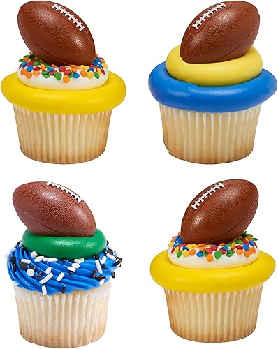DECOPAC Anillos de fútbol 3D, decoraciones de cupcakes, adornos para pasteles seguros para alimentos, paquete de 24