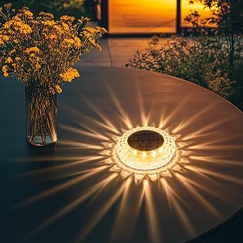 SOLPEX Solar Powered Outdoor Table Light, Waterproof LED Disk Light with 2 Lighting Modes, Night Light for Garden, Party, Yard, Table Decor 1 Pack