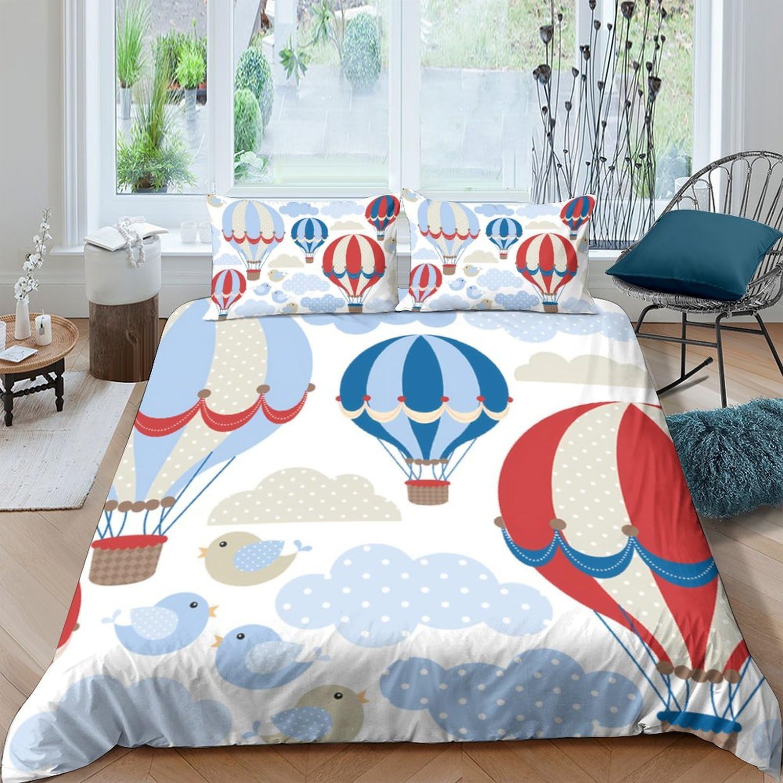 Ctjqhvkz Style-10 3D Printed Hot Air Balloon Fitted Sheet Microfiber Soft Blue Red Cloud Mattress Cover For Bedroom Dorm Décor Single（135X200cm）