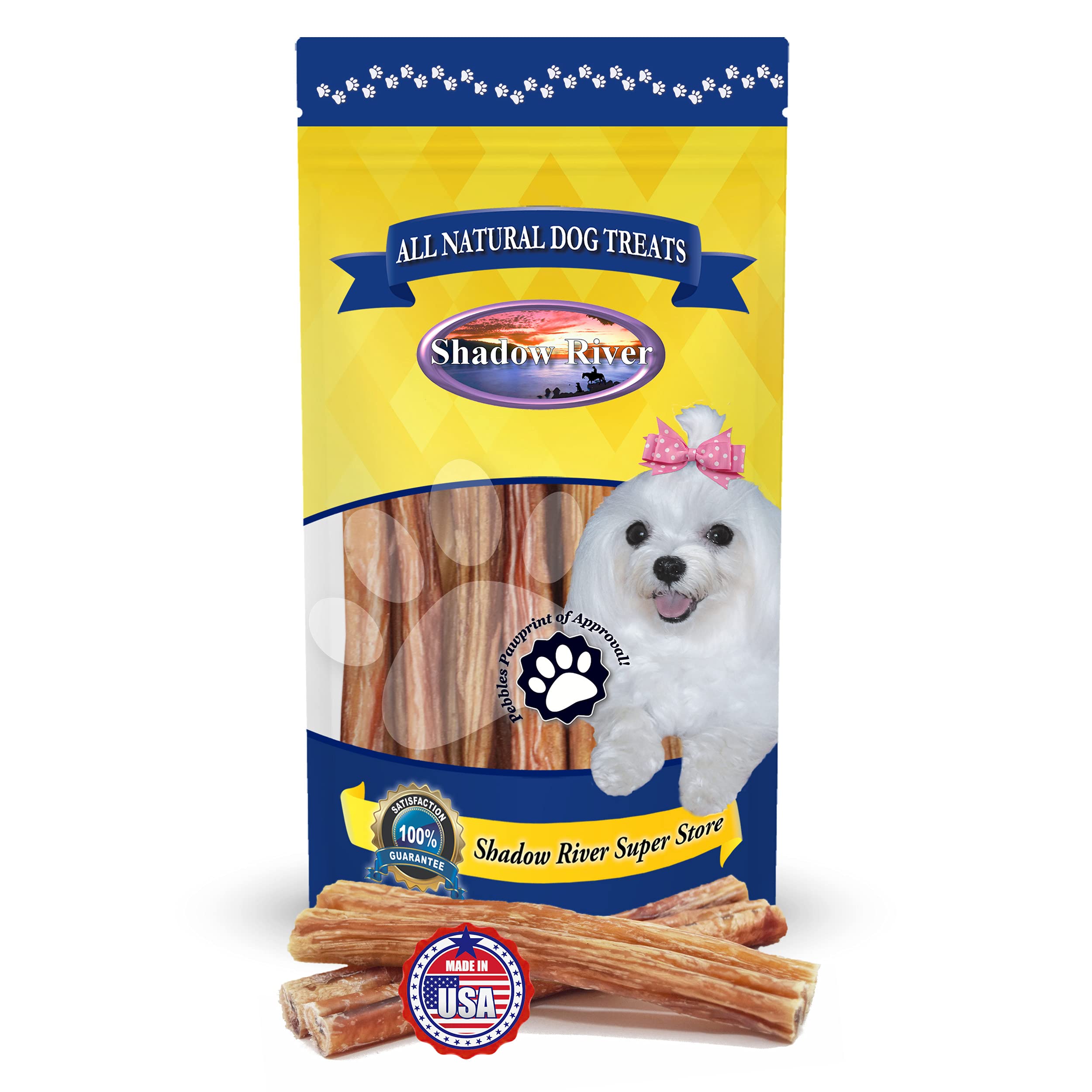 Shadow River Jumbo 6 Inch Made in USA 100% Beef Steer Sticks for Large Dogs, No Rawhide Bully Bones Healthy Dog Treats, All Natural Grass Fed Grain Free Long Lasting Chews - Pack of 10 Sticks