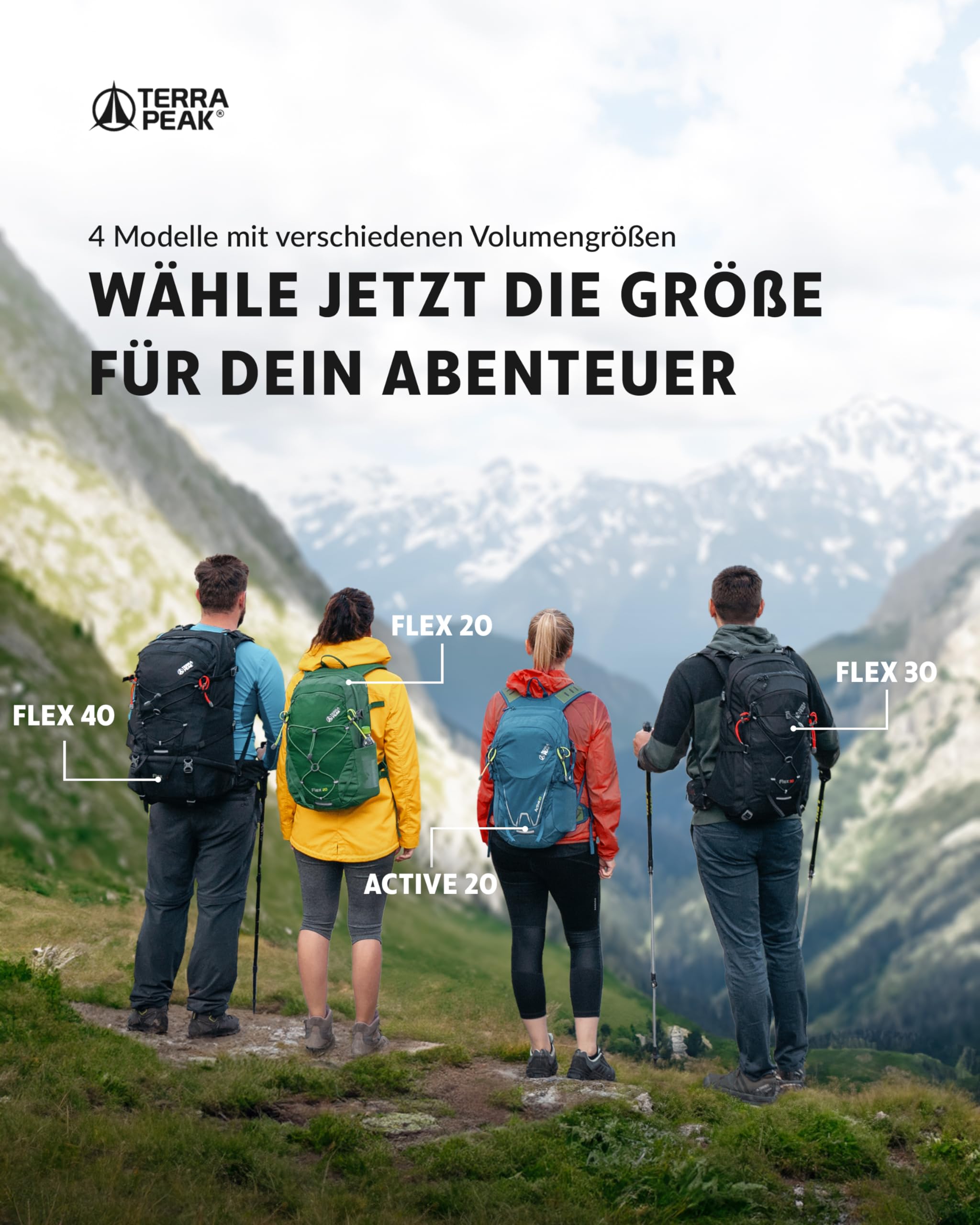 Terra Peak® Premium Wanderrucksack 20L (FLEX 20) klein mit Rückenbelüftung, Regenschutz & Trinksystem-Halterung - Ergonomischer Outdoor Trekkingrucksack aus 3D Air Mesh Polyester & Hüftgurt