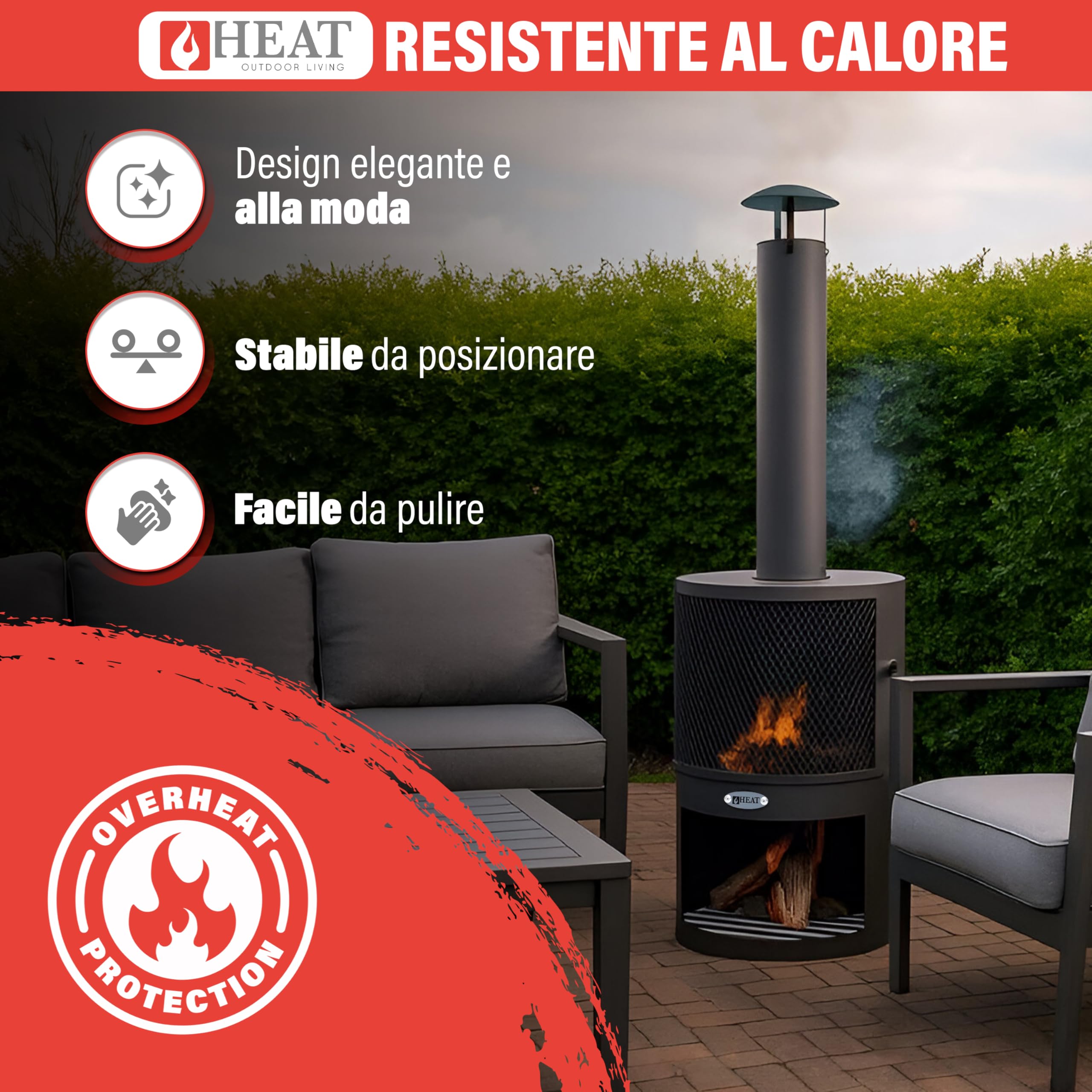 Hamar Camino Da Giardino - Stufa Da Patio - Pozzo Di Fuoco Per Serate Rilassanti - Colonna Di Fuoco - Camino Da Patio - Stufa Da Giardino in Acciaio - (Nero (47x47x148 cm))