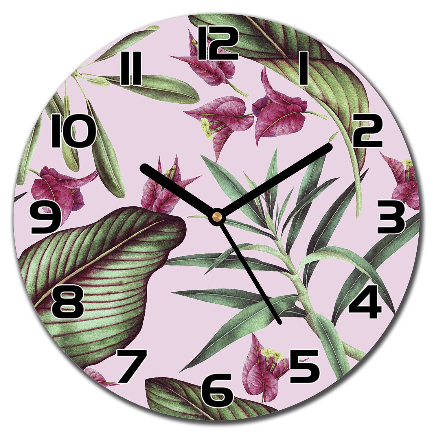Horloge en Verre de Sécurité au Motif de Feuilles Exotiques