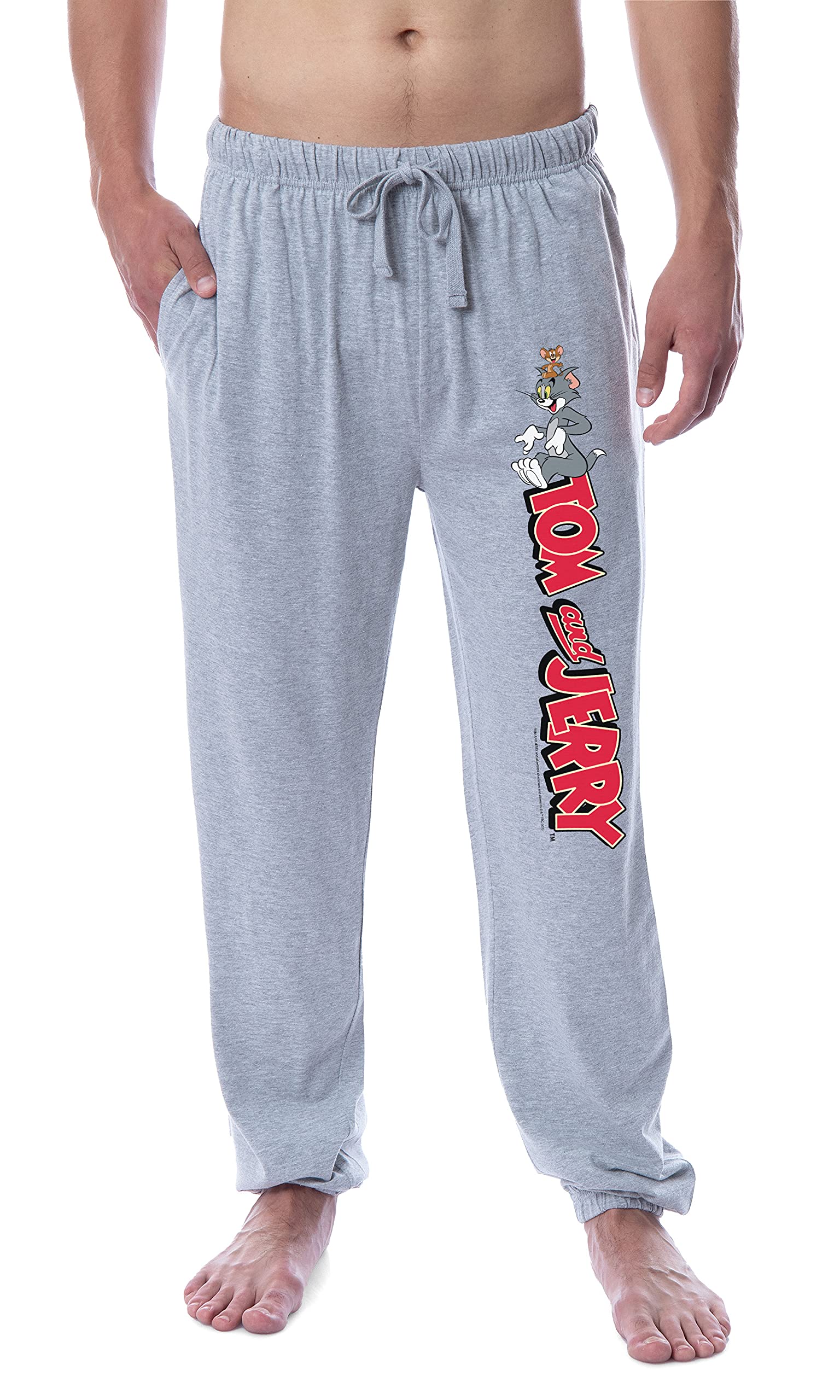 Intimo Men's Grey Tom And Jerry Vintage Characters Logo Sleep Jogger Pajama Pants (Large)
