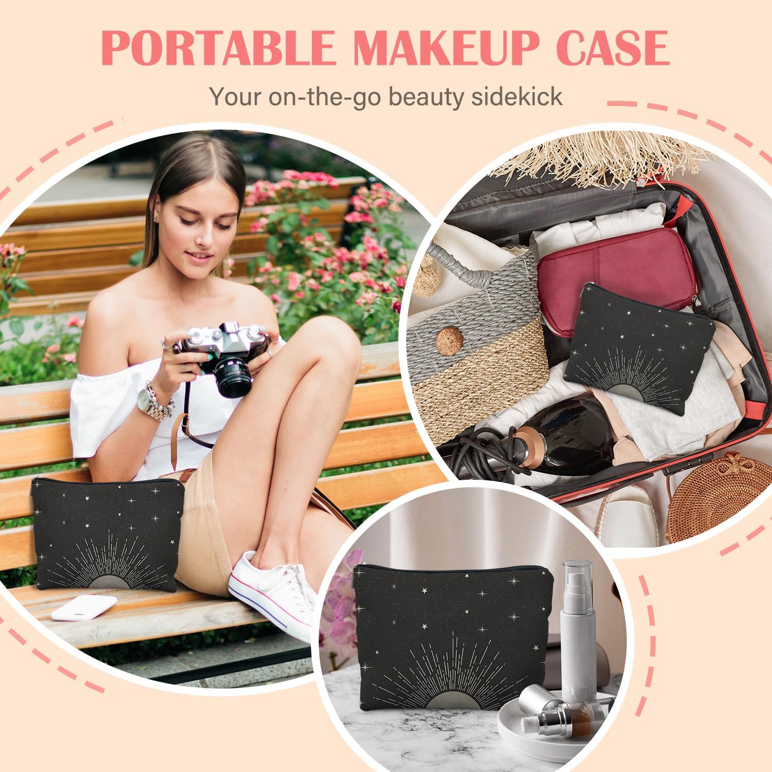 Boho Moon Makeup Bag for Women, Black Celestial Mystical Witchy Cosmetic Bag for Purse, Astrology Gifts for Women, Spiritual Star Moon Makeup Zipper Pouch - Image 5